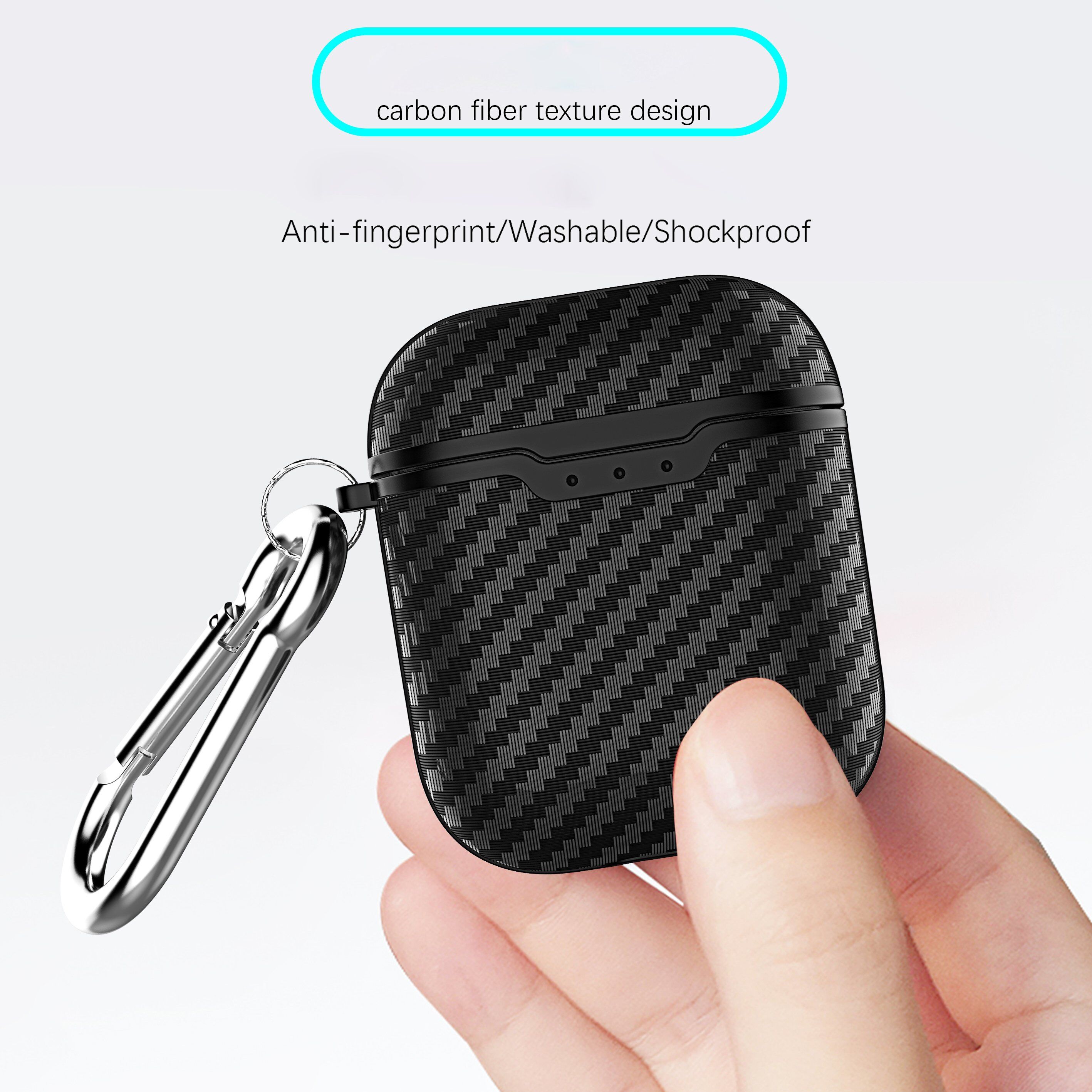Чохол з карабіном з текстурою карбон волокна для AirPods 1 / 2 - чорний