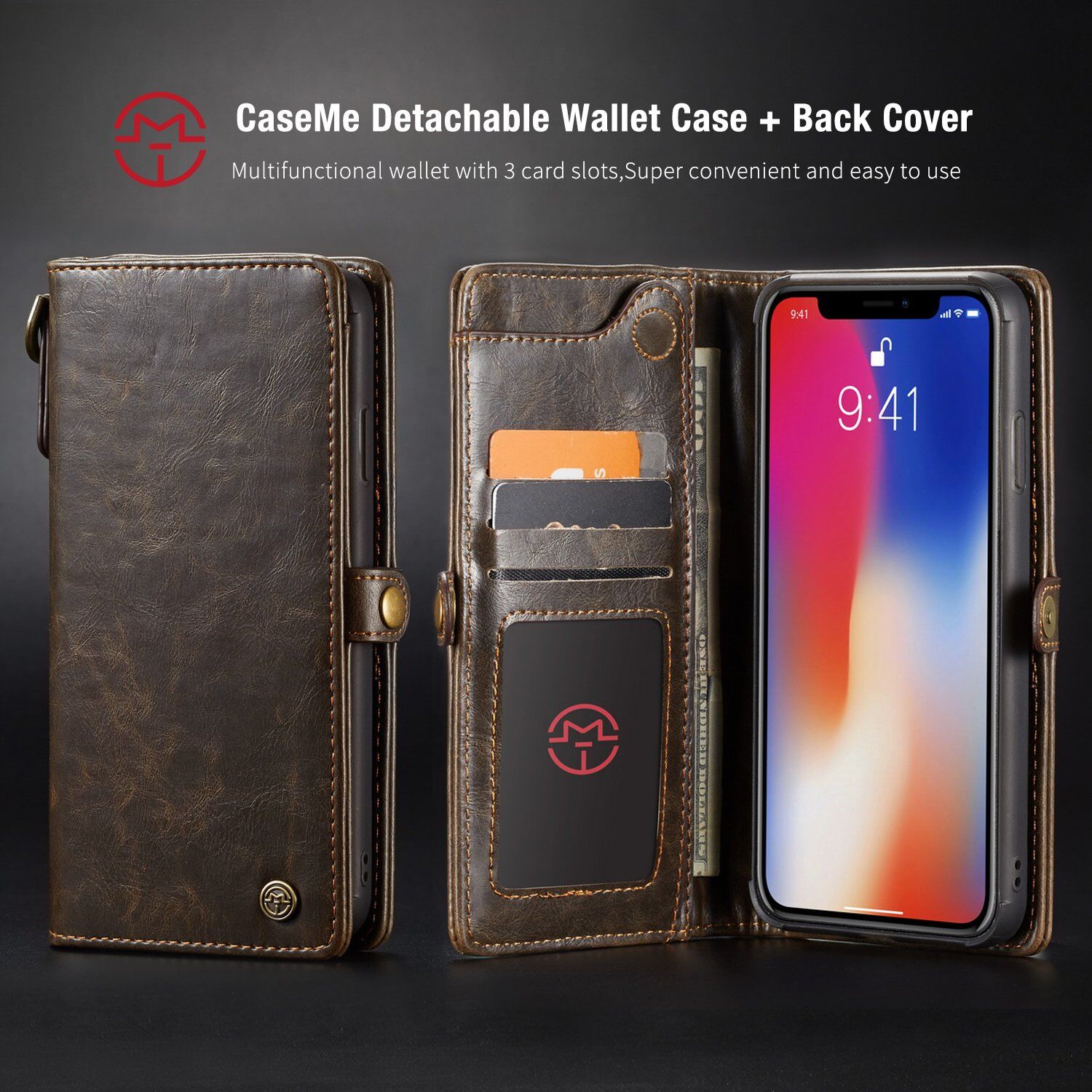 CASEME 2v1 odnímatelné pouzdro pro iPhone XS Max - hnědá