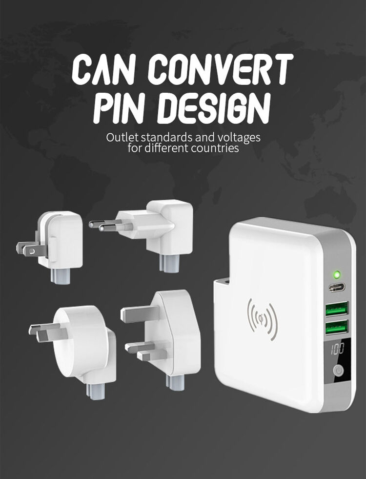 Зарядка / powerbank 6700mAh зі обмінними штекерами (AU / UK / US / EU) та бездротовою зарядкою