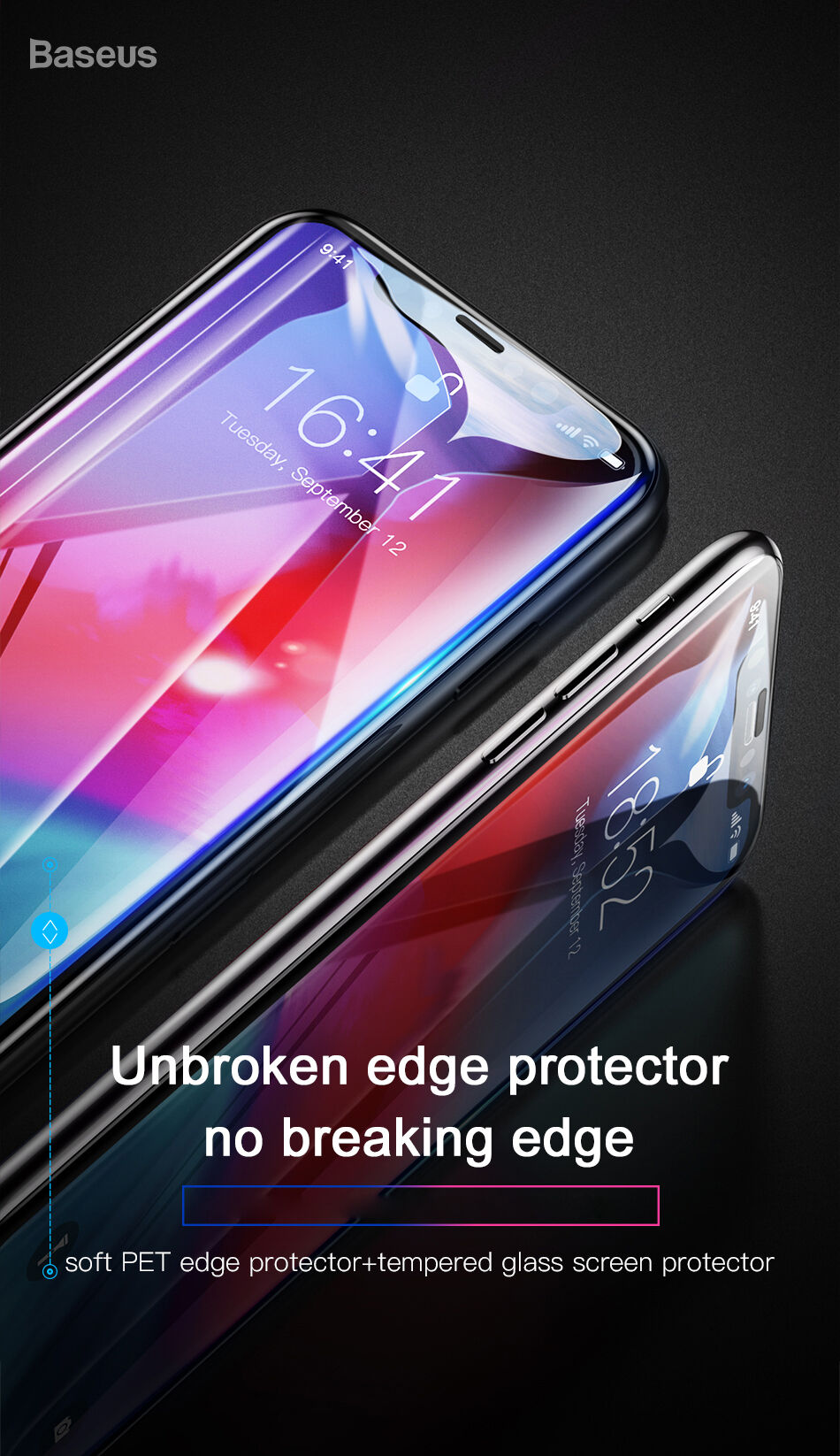 BASEUS загартоване скло - заокруглена грань для iPhone XS Max - чорний