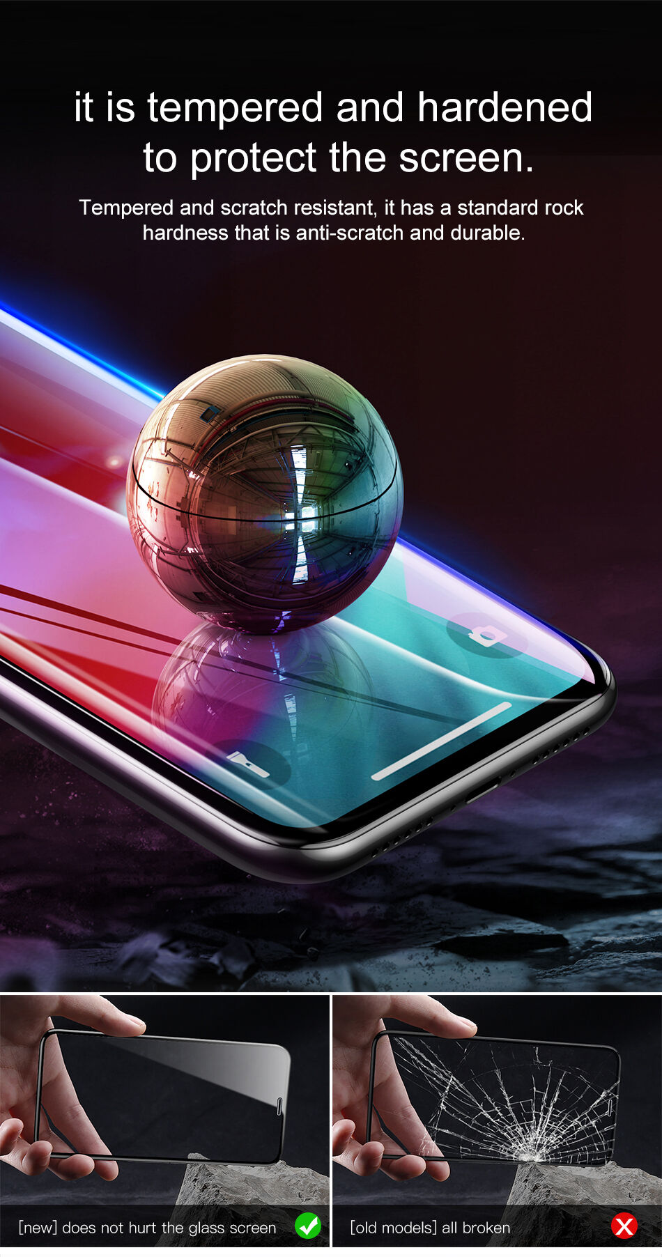 BASEUS загартоване скло - заокруглена грань для iPhone XS Max - чорний