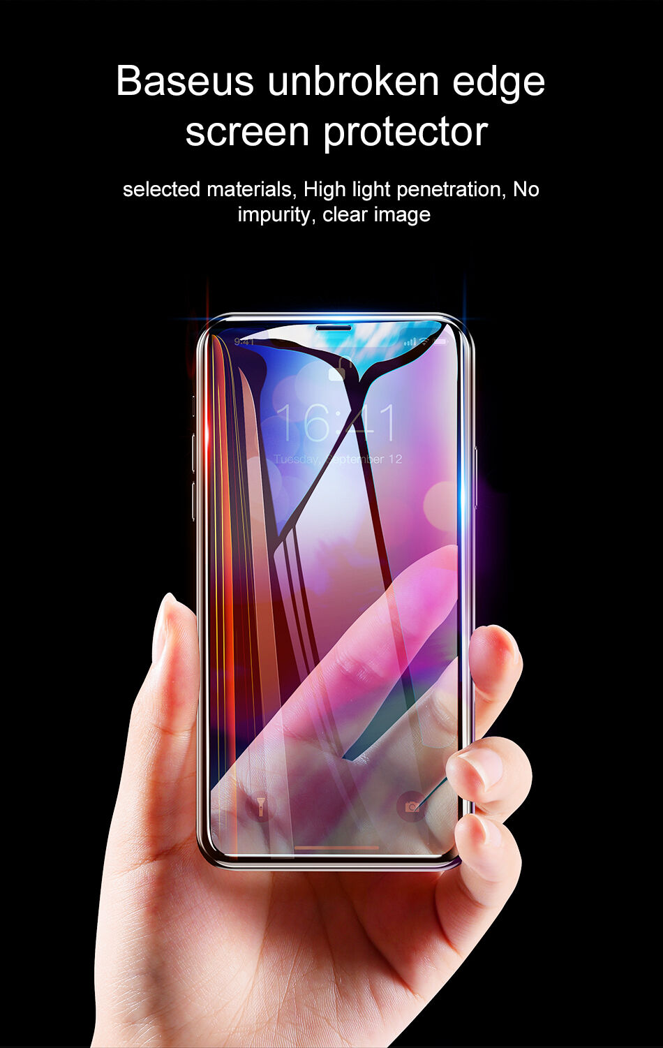BASEUS загартоване скло - заокруглена грань для iPhone XS Max - чорний