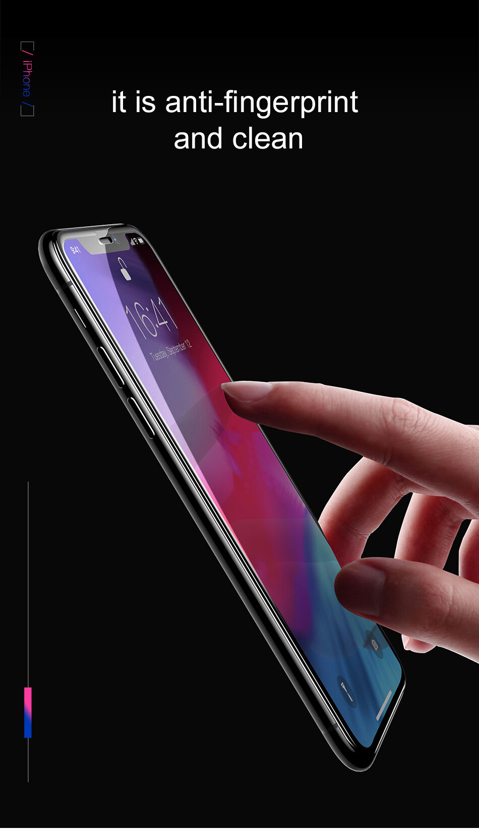 BASEUS загартоване скло - заокруглена грань для iPhone XS Max - чорний