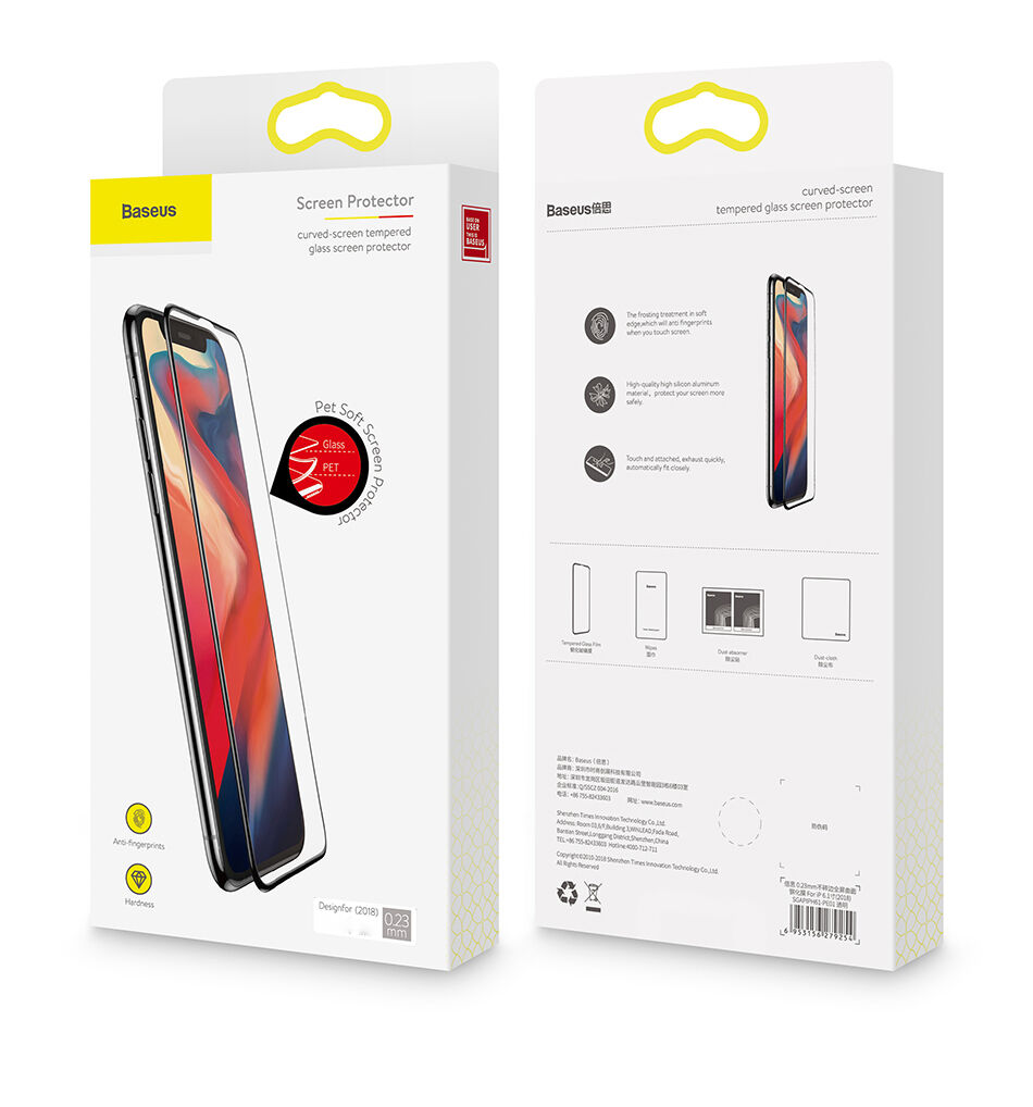 BASEUS загартоване скло - заокруглена грань для iPhone XS Max - чорний