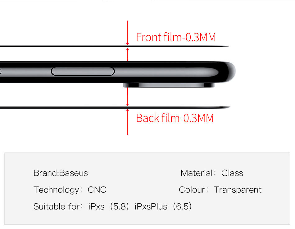 BASEUS загартоване скло на переднюю та заднюю сторону iPhone XS Max