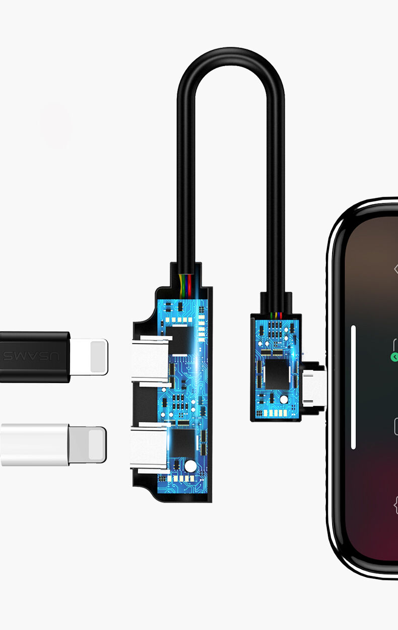 USAMS редукція з 2 lightning конекторами для iPhone - чорний