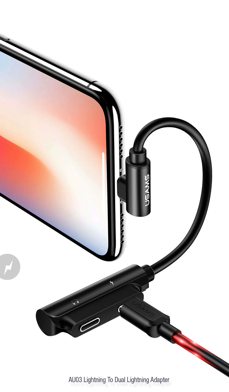 USAMS редукція з 2 lightning конекторами для iPhone - чорний