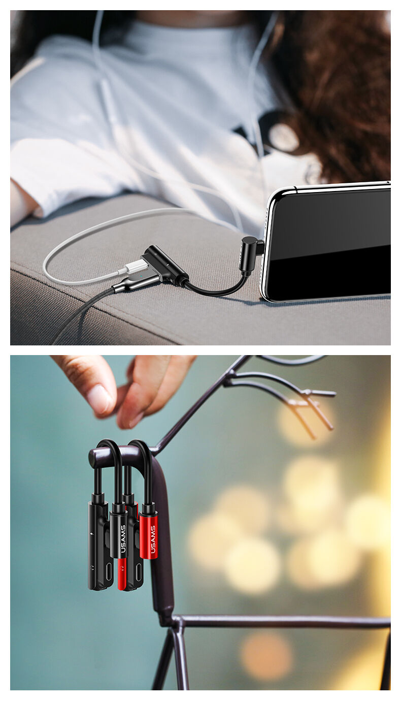 USAMS редукція з 2 lightning конекторами для iPhone - чорний