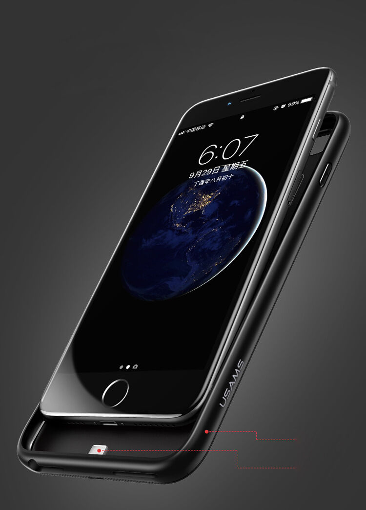 USAMS чохол з акумулятором 3000mAh та охороною об'єктива для Apple iPhone 6 / 6S / 7 / 8 - чорний