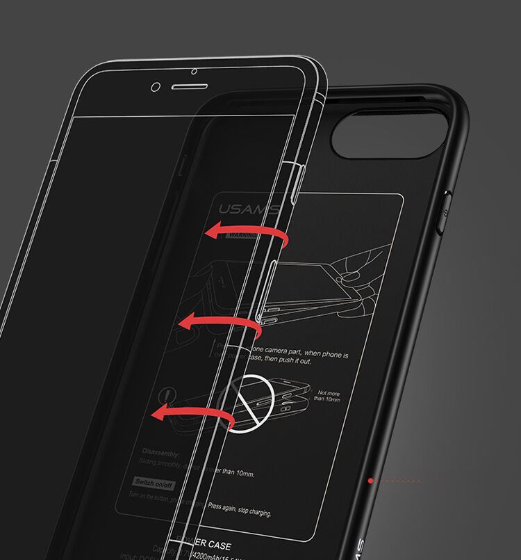 USAMS чохол з акумулятором 3000mAh та охороною об'єктива для Apple iPhone 6 / 6S / 7 / 8 - чорний