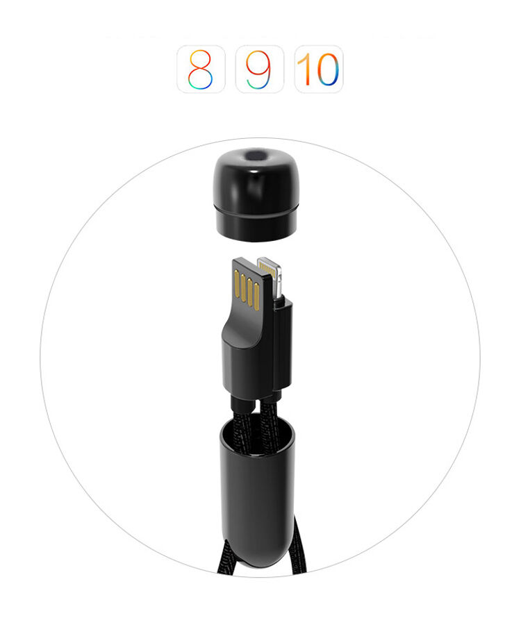 X-LEVEL елегантний USB / lightning кабель для Apple iPhone / iPad / iPod - 8cm - чорний