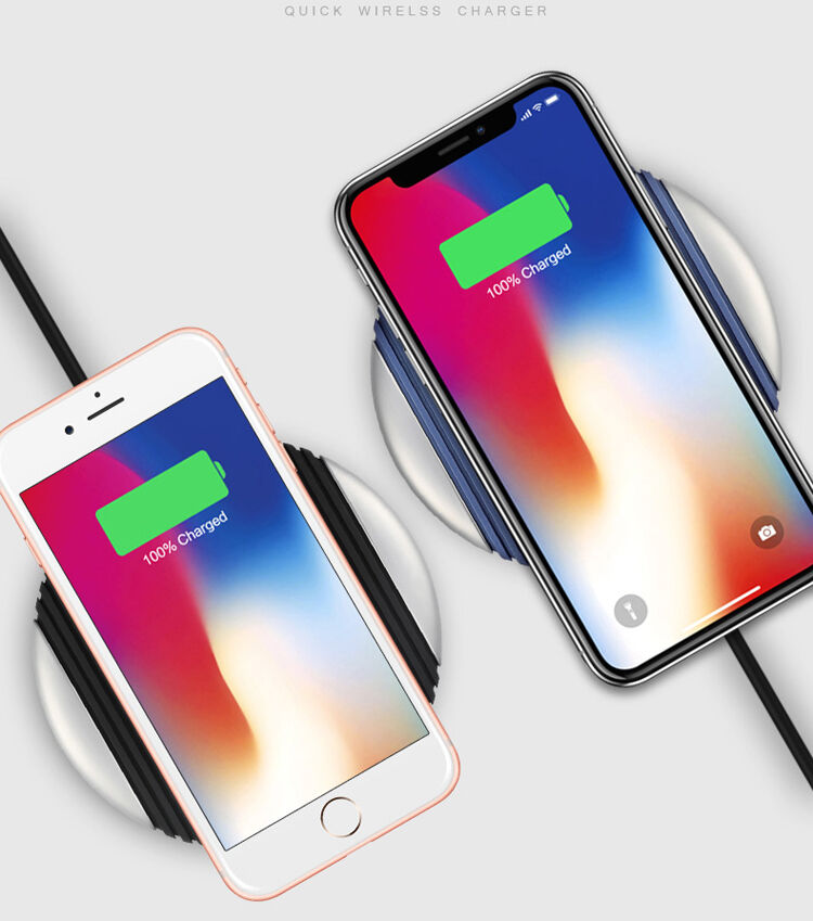 Бездротова QI зарядка з гумою для Apple iPhone - синьо-срібна
