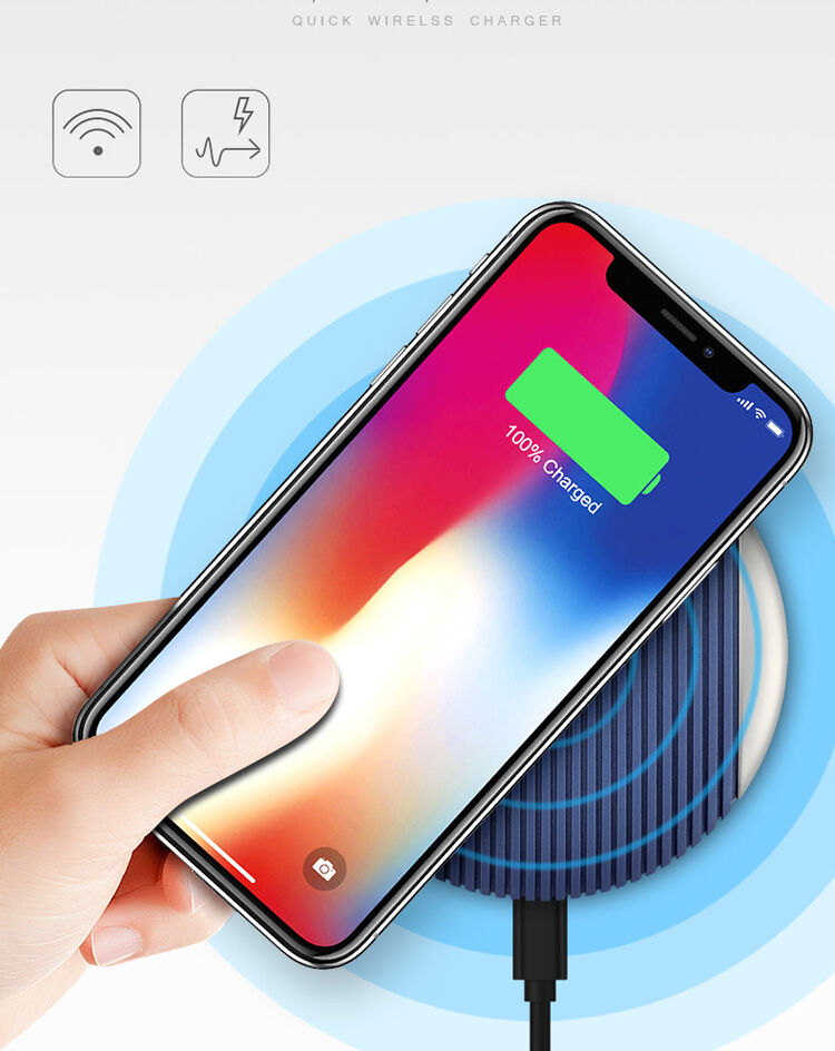 Бездротова QI зарядка з гумою для Apple iPhone - синьо-срібна