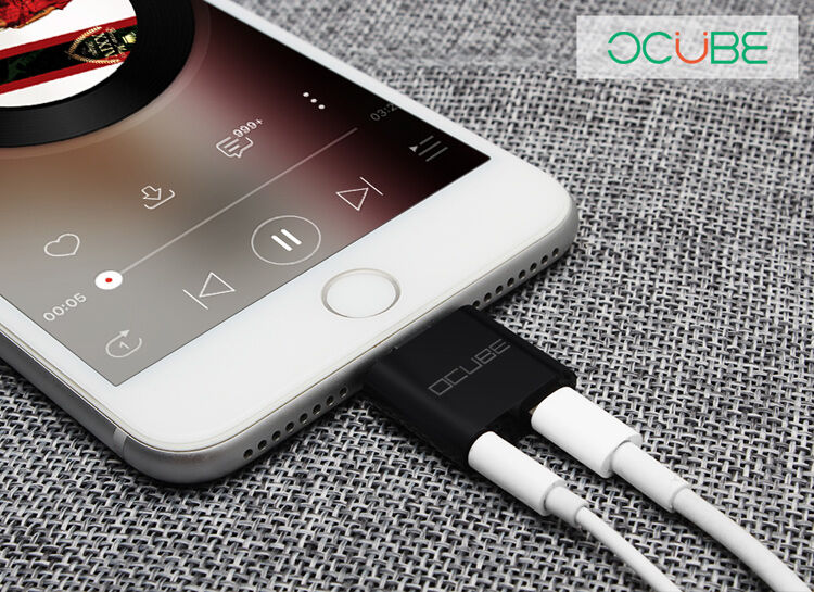 OCUBE 2 в 1 перехідник Lightning на 3.5 мм порт та Lightning для Apple iPhone - чорний