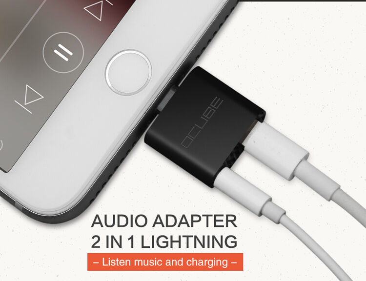 OCUBE 2 в 1 перехідник Lightning на 3.5 мм порт та Lightning для Apple iPhone - чорний