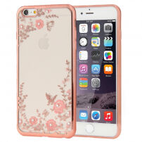 Елегантний чохол з блискучими камінчиками для Apple iPhone 6S Plus / 6 Plus - рожево-золотий з квітками