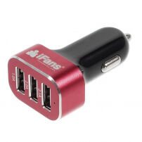 iFans потужний зарядний пристрій в автомобіль (5.1A) з трьома USB портами для Apple iPhone / iPad / iPod - чорно-червоний