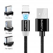 FLOVEME Round магнітний кабель USB-A / USB-C / Micro USB / Lightning для iPhone / iPad / iPod / AirPods - 1 m - чорний