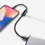 BENKS USB кабель з lightning male / female конекторами для зарядки та одночасно слухання музики для Apple iPhone - 25cm - чорний