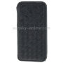 Люксовий фліп чохол з в'язвною текстурою для Apple iPhone 5 / 5S / SE (2016) - чорний