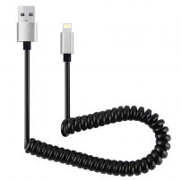 Еластичний синхро-зарядочний кабель для iPhone / iPad / iPod - 30-100cm - чорний