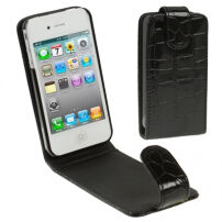 Відкидний чохол для iPhone 4 / 4S - в стилі крокодилячої шкіри - чорний