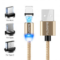 FLOVEME Round магнітний кабель з USB-C / Micro USB / Lightning для iPhone / iPad / iPod / AirPods - 1m - золотий