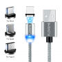FLOVEME Round магнітний кабель USB-A / USB-C / Micro USB / Lightning для iPhone / iPad / iPod / AirPods - 1 m - срібна