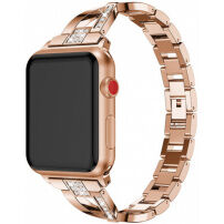 Металевий ремінець з камінцями для Apple Watch Ultra 49mm / 46mm / 45mm / 44mm / 42mm - рожево-золотий