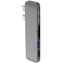 6 в 1 алюмінієвий хаб з USB-C (THUNDERBOLT 3) на 2 x USB 3.0 + читач SD та TF карт + 2 x USB-C для MacBook - сірий