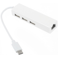 Перехідник USB-С на USB 2.0 хаб (3 порти) з Gigabyte ethernet адаптером для MacBook - білий