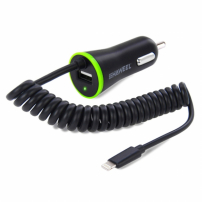 HAWEEL зарядний пристрій в автомобіль (2.1A) lightning / 8pin з'єднувач - 1.2 м чорний