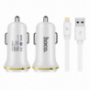 HOCO зарядний пристрій в автомбіль з двома USB портами + lightning роз'єм для Apple iPhone / iPad / iPod - білий