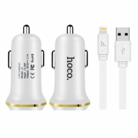 HOCO зарядний пристрій в автомбіль з двома USB портами + lightning роз'єм для Apple iPhone / iPad / iPod - білий