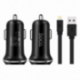 HOCO зарядний пристрій в автомбіль з двома USB портами + lightning роз'єм для Apple iPhone / iPad / iPod - чорний