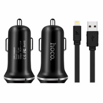 HOCO зарядний пристрій в автомбіль з двома USB портами + lightning роз'єм для Apple iPhone / iPad / iPod - чорний