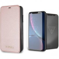 Guess Bundle чохол та загартоване скло для iPhone XR - рожево-золотий